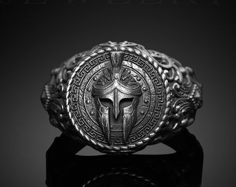 Spartan Helmet Men Ring, Mens Spartan Ring, Sterling Silver Helmet Rings, Spartan Men Jewelry, Silver Warrior Men Rings, Men Gift Ring