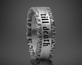 Anillo hasta la muerte para parejas - Banda de promesa única para hombres - Anillo de plata de ley hasta la muerte Anillos grabados personalizados para hombre joyería regalo novio