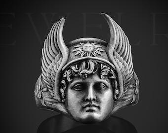 Oxidized Sterling Silver Hermes Ring, Winged Helmet, Greek Mythology