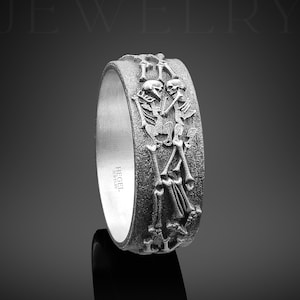 Skeleton Kissing Ring Skull Love Band Mens Wedding Bone Ring Sterling Silver Skeleton Rings 925k Unique Boyfriend Rings For Man Jewelry Gift