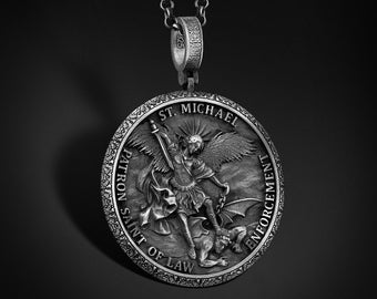 Personalized Archangel Saint Michael Necklace, Solid Silver Archangel Mens Pendant, St Micheal Necklace, St Michael Is Commander Of The Army