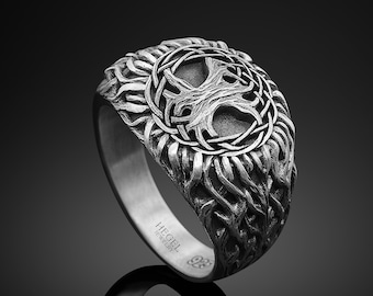 Silver Yggdrasill Ring For Men Tree Of Life Signet Ring Handmade Viking Ring Sterling Silver Family Tree Ring 925k Scandinavian Jewelry Gift