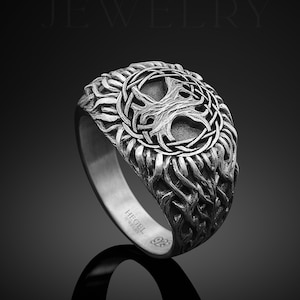 Silver Yggdrasill Ring For Men Tree Of Life Signet Ring Handmade Viking Ring Sterling Silver Family Tree Ring 925k Scandinavian Jewelry Gift