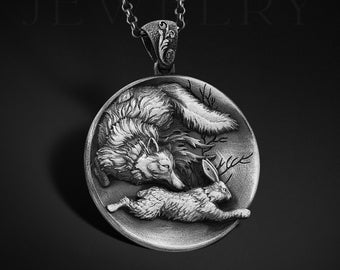 Fox Hunting Rabbit Pendant Handmade Silver Fox Necklace Best Fox Silver Pendant Fox Charm Chain Necklace For Men BestFriend Necklace Gift