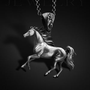 Rearing Horse Silver Necklace for Men in Sterling Silver, Rearing Horse Pendant, Silver Animal Jewelry, Neckalce For Men, Personalized Gift