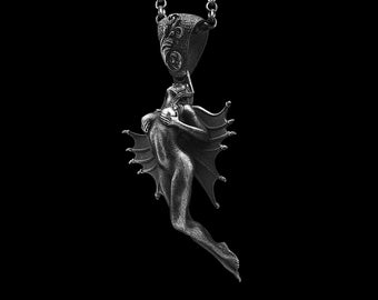 Gothic Devil Woman Body Necklace Demon Satan Sterling Silver Aphrodite Jewelry Satanic Lucifer Women Body Pendant Cool Female Body Gift Her