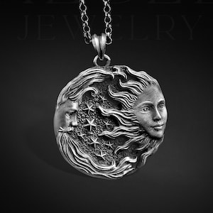 Sun and Moon Sky Necklace For Family, Sunshine and Star Celestial Necklace in Silver, Relationship Necklace for Girlfriend, Couple Necklace