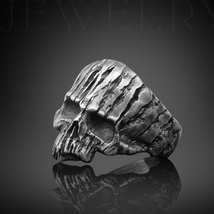 Mens Skull Ring, Silver Carved Skull Rings For Man, Biker Signet Ring, Unique Signet Ring Men Gothic Silver Skull Ring, Oxidized Silver Ring