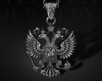 Handmade Double Head Winged Eagle Silver Necklace, Eagle and Lion Symbol Necklace, Sterling Silver Eagle Mens Medallion Pendant, Gift Charm