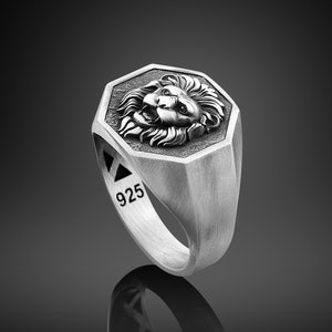 Mens Sterling Silver Lion Ring, Handmade 3d Lion Head Ring, Cool Biker Signet Ring, Leo Zodiac Ring For Mens Jewelry Gift Boyfriend &Husband