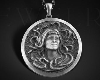 Medusa 925 Sterling Silver Engraved Necklace, Greek Jewelry