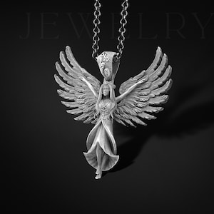 Guardian Angel Pendant Silver Angel Women Charm Angel Female Body Necklace Angel Wing Feather Pendant Silver Guardian Angel Pendant For Her