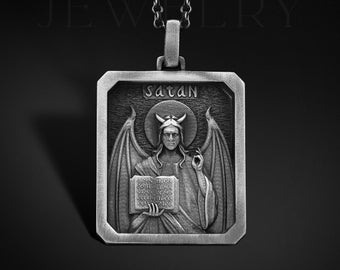 Oxidized Sterling Silver Baphomet Pendant, Gothic Lucifer Necklace