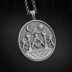Masonic Symbol Necklace For Man Silver Freemasonry Necklace Mason Pendant Silver Twin Pillars Boaz Jachin Necklace Charm Jewelry Gift Him