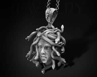 Medusa Handmade Silver Necklace, 3D Medusa Head Sterling Silver Pendant, Ancient Greek Medusa Head Silver Men Jewelry, Greek Mythology Gift