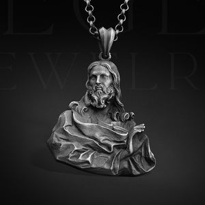 Christ Jesus Pendant, Silver Christian Jesus Mens Necklace, Religious Silver Man Pendant, Solid Silver Jesus Medallion, Catholic Men Pendant