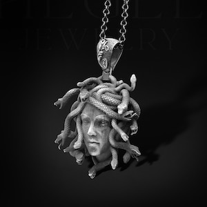 Medusa Handmade Silver Necklace, 3D Medusa Head Sterling Silver Pendant, Ancient Greek Medusa Head Silver Men Jewelry, Greek Mythology Gift
