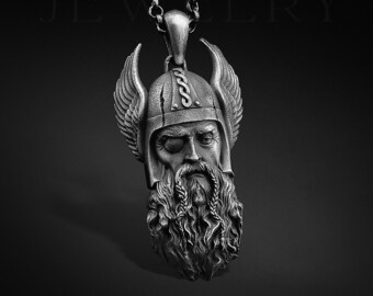 Viking God Odin Necklace For Men in Sterling Silver, Viking Jewelry, Scandinavian Odin Pendant, Men Gift Pendant, Viking Gift Men's Jewelry