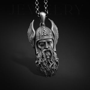 Viking God Odin Necklace For Men in Sterling Silver, Viking Jewelry, Scandinavian Odin Pendant, Men Gift Pendant, Viking Gift Men&#39;s Jewelry