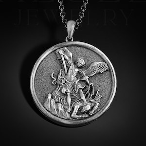 St Micheal Necklace, Archangel Saint Michael Silver Medallion, Orthodox Shield Archangel Pendant, St Michael Is Commander Of The Army Of God