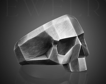 Mens Skull Ring, Silver Skull Rings For Man, Biker Signet Ring, Unique Signet Ring Mens Gothic Silver Skull Ring, Oxidized Silver Ring Gift