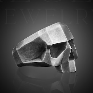 Mens Skull Ring, Silver Skull Rings For Man, Biker Signet Ring, Unique Signet Ring Mens Gothic Silver Skull Ring, Oxidized Silver Ring Gift image 1