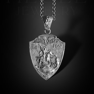 Collar de San Jorge de Lydda y dragón, collar de San Jorge de plata de ley 925, collar personalizado, collar personalizable, regalo cristiano