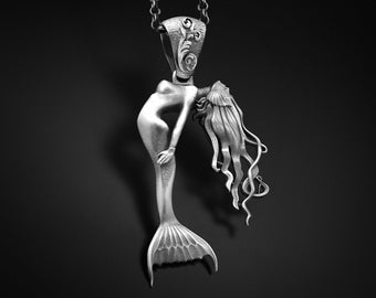 Sterling Silver Mermaid Pendant Siren Necklace For Man Sea Lovers Necklace Gift Handmade Silver Jewelry Mermaid Lovers Pendant Unique Gift