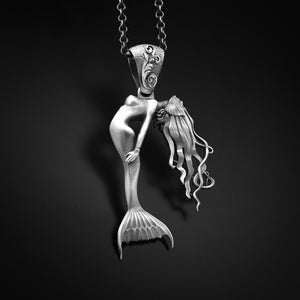 Sterling Silver Mermaid Pendant Siren Necklace For Man Sea Lovers Necklace Gift Handmade Silver Jewelry Mermaid Lovers Pendant Unique Gift