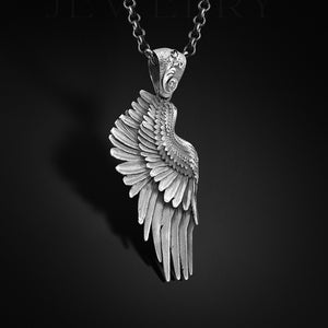 Angel Wing Handmade Silver Necklace, Guardian Angel Wing Silver Men Jewelry, Angel Wing Sterling Silver Pendant, Religious Angel Wing Charm