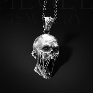 Silver Zombie Necklace Zombie Head Pendant For Man Unique Mens Pendant Unique Zombie Gift For Him Sterling Silver Pendant For Man Gift Him