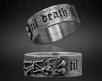 Skeleton Lovers Kissing Ring Til Death Rings For Mens Gift Boyfriend Jewelry Unique Promise Couple Ring Skull Bone Engagement Wedding Band