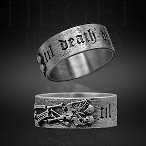 Skeleton Lovers Kissing Ring Til Death Rings For Mens Gift Boyfriend Jewelry Unique Promise Couple Ring Skull Bone Engagement Wedding Band