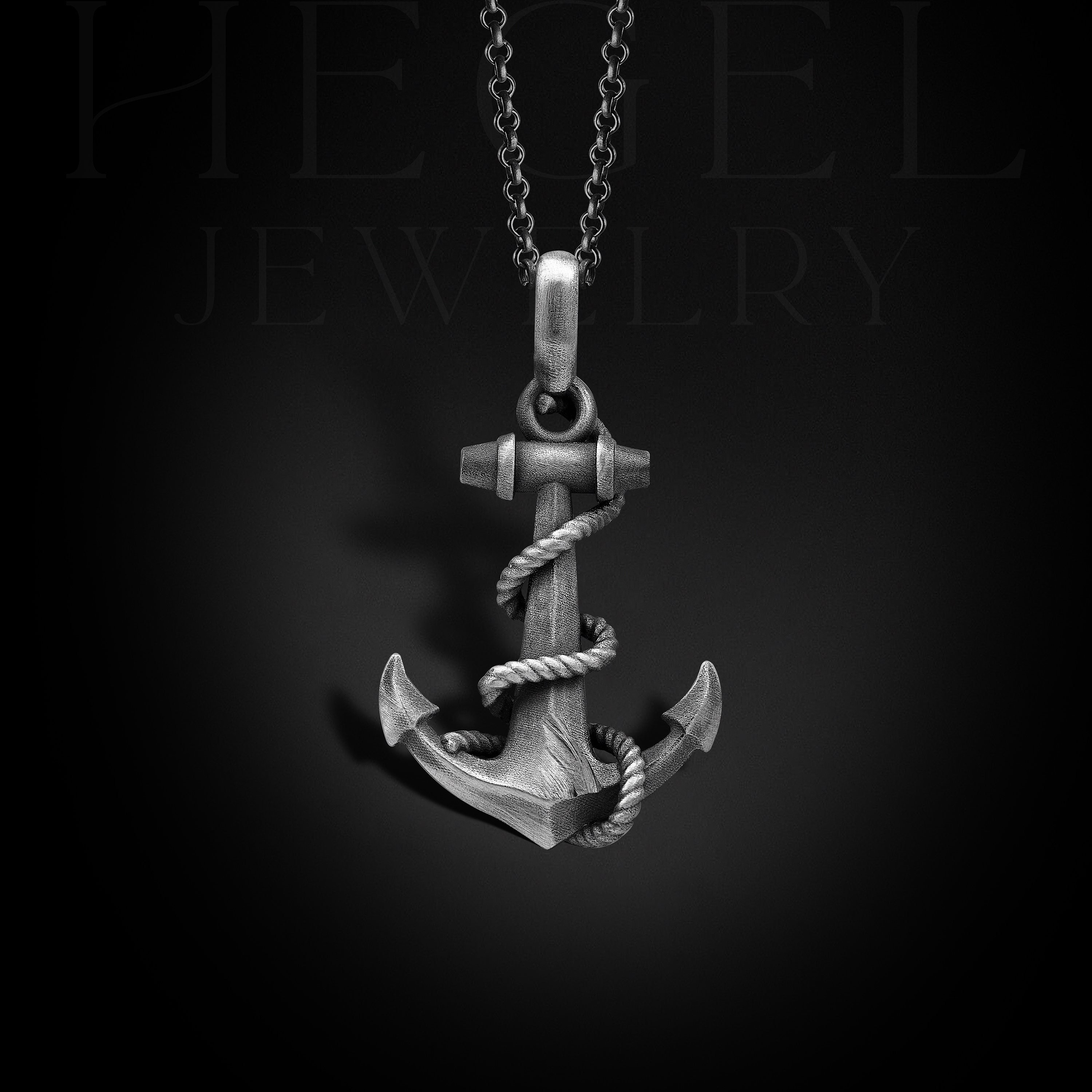 Silver Anchor Pendant with Rope, Oxidized Silver Nautical Anchor Necklace, 925k Sterling Mens Pendant, Father's Day Gift for Sailor Him