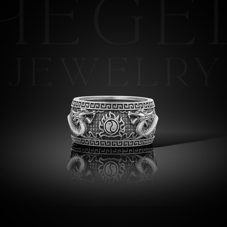 925 Sterling Silver Dragon Band Ring for Men, Yin Yang Men's Dragon Jewelry, Stylish Ring, Fantasy Dragon Ring Mythical Creature Gothic Ring