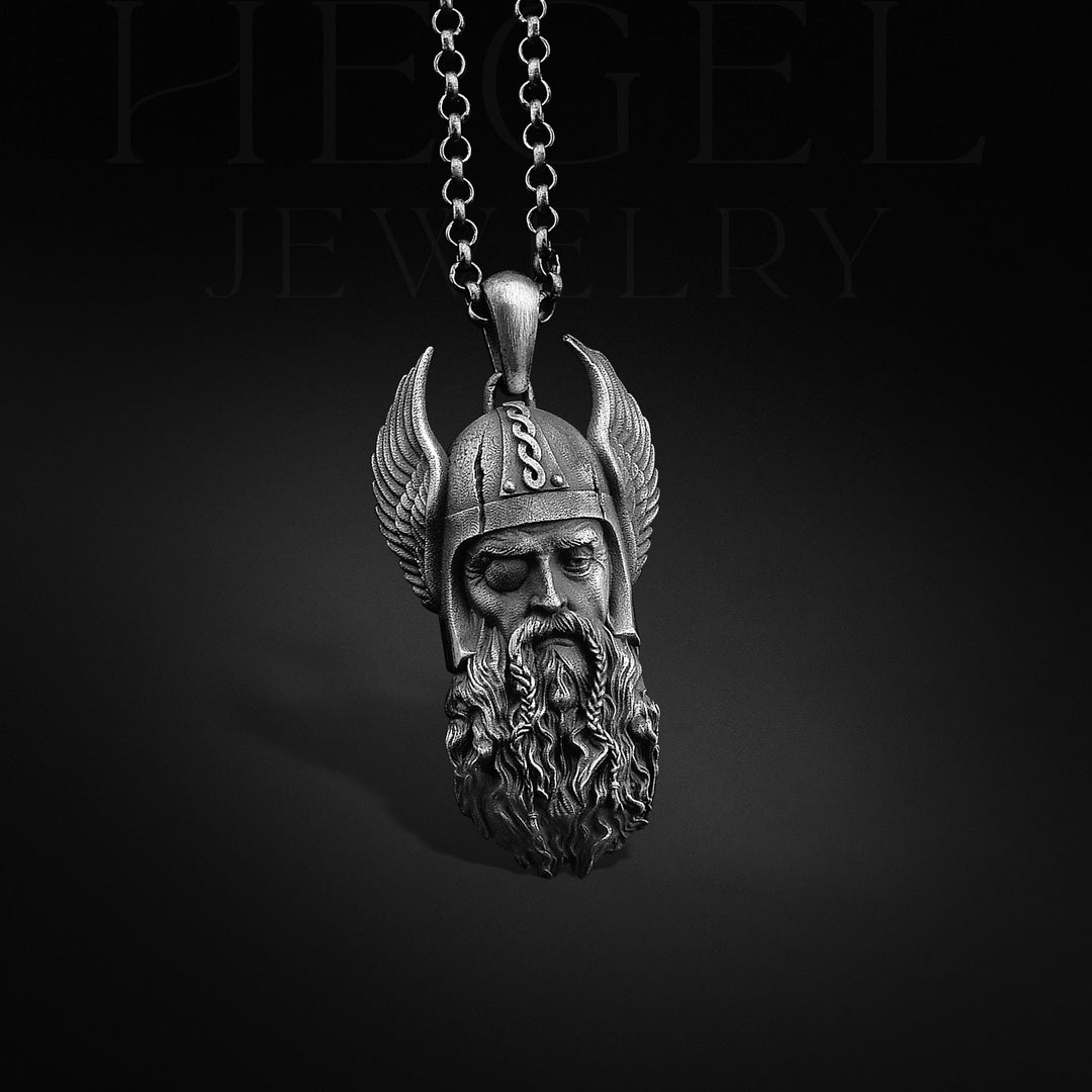 Viking God Odin Necklace for Men in Sterling Silver, Viking Jewelry, Scandinavian Odin Pendant