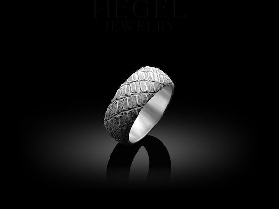 Crocodile Skin 925 Sterling Silver Ring - Gothic Reptile Jewelry
