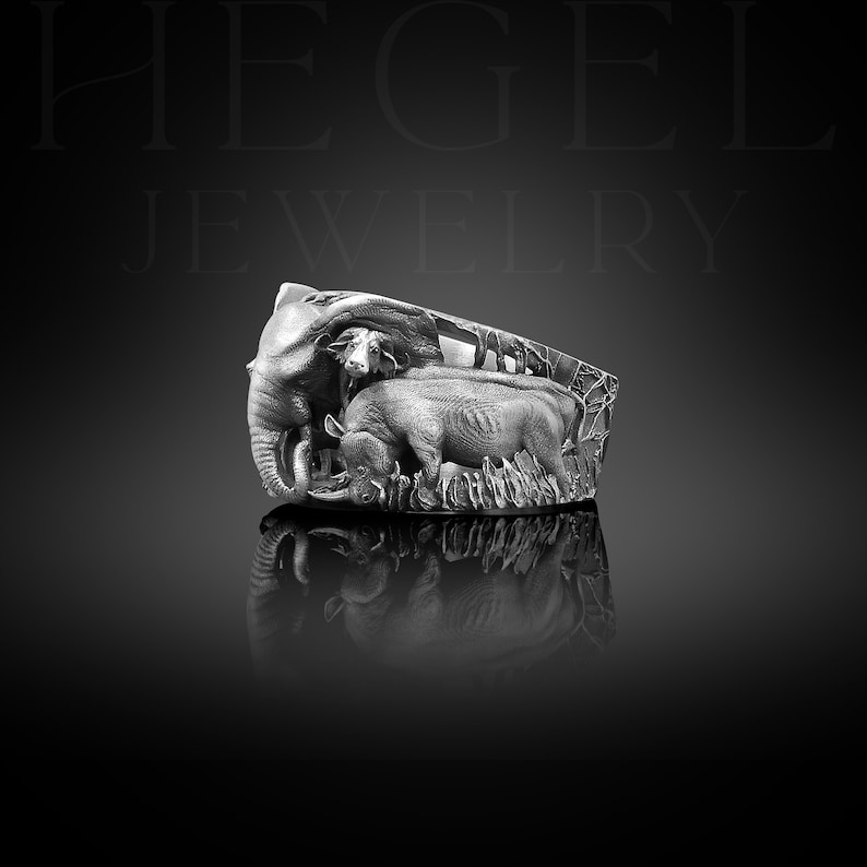 Oxidized Sterling Silver African Big Five Ring - Etsy