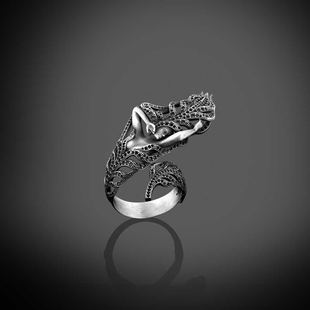 Unique Feather Ring for Women Face Cool Feather Band, Adjustable Gift