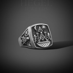 Masonic Ring for Men, Freemason Ring Silver Master Mason Signet Cool ...