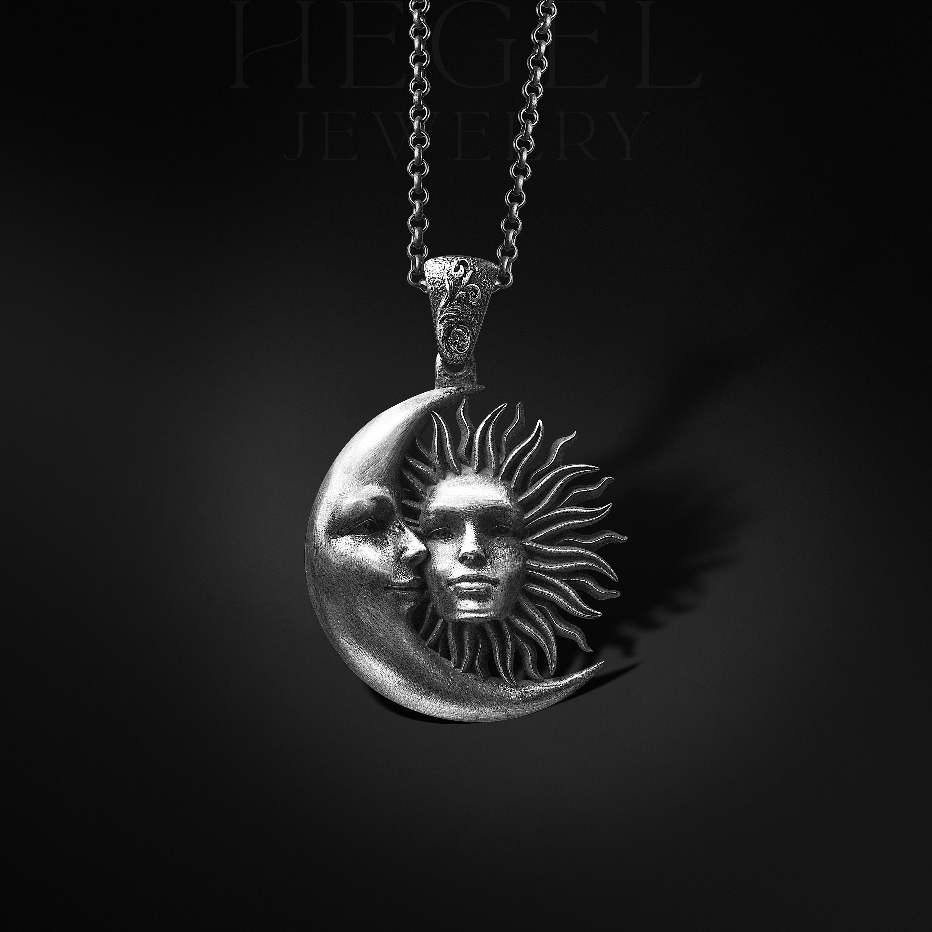 Love Between Sun and Moon Celestial Necklace For Man Day and Night Sky Necklace in Silver, Medallion Necklace For Girlfriend Family Necklace