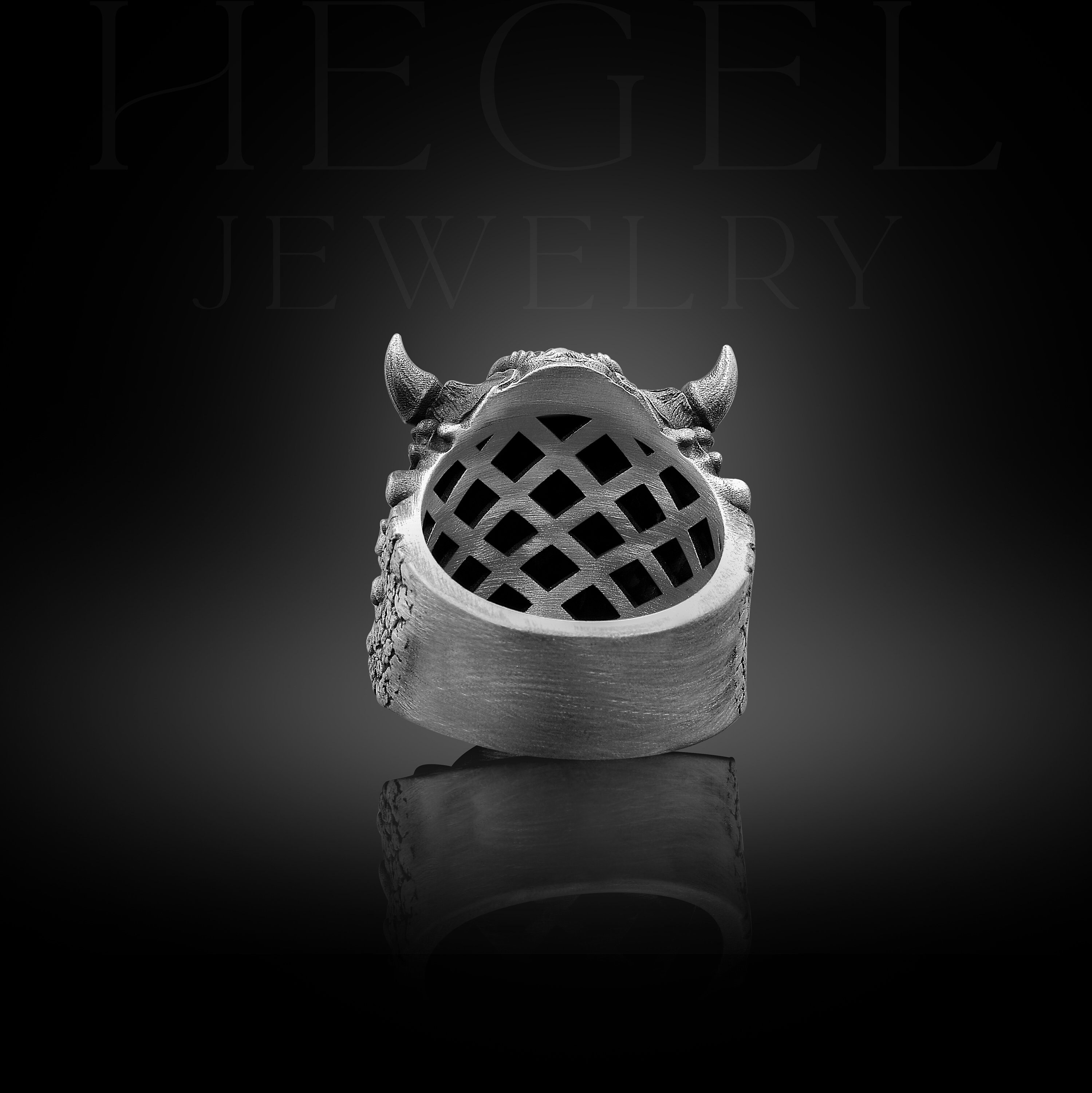 BySilverStone Oxidized Sterling Silver Hannya Men's Ring - Gothic Demon Oni Skull Ring, Handcrafted, Size 5-15 - View #5