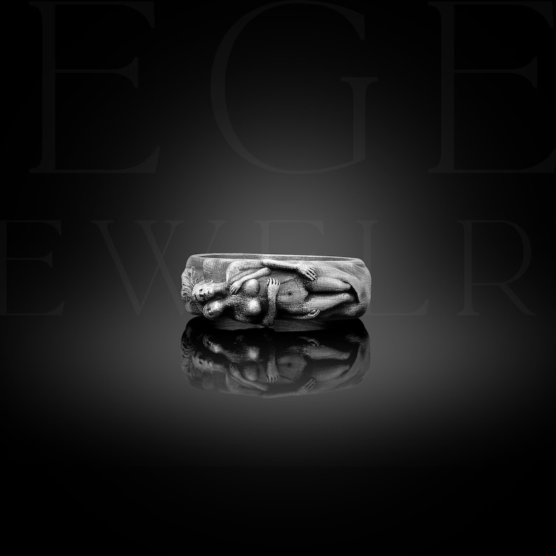 Lovers Hugging Ring, Couple Love Band Mens Wedding Ring, Sterling Silver Lovers Rings, 925k Unique Boyfriend Rings For Man Jewelry Gift