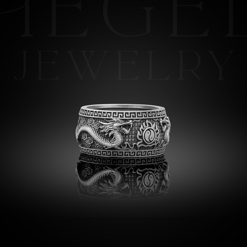 925 Sterling Silver Dragon Band Ring for Men, Yin Yang Men's Dragon Jewelry, Stylish Ring, Fantasy Dragon Ring Mythical Creature Gothic Ring