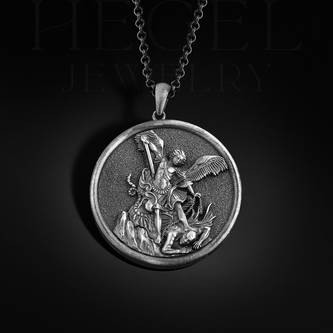 Sterling Silver St Michael Medallion Necklace, Archangel Pendant - Etsy
