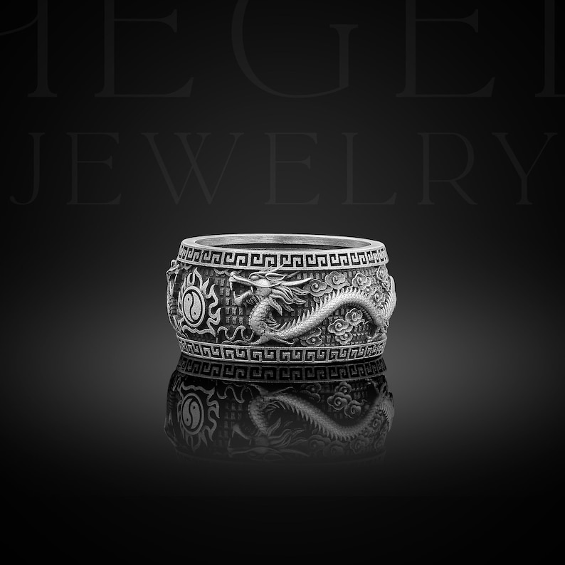 925 Sterling Silver Dragon Band Ring for Men, Yin Yang Men's Dragon Jewelry, Stylish Ring, Fantasy Dragon Ring Mythical Creature Gothic Ring