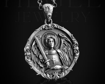 Archangel Saint Michael Silver Medallion, Orthodox Shield Archangel Pendant, St Micheal Necklace, St Michael Is Commander Of The Army Of God