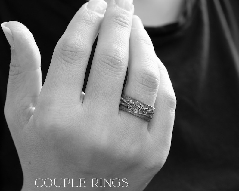 Skeleton Kissing Ring Skull Love Band Mens Wedding Bone Ring Sterling Silver Skeleton Rings 925k Unique Boyfriend Rings For Man Jewelry Gift