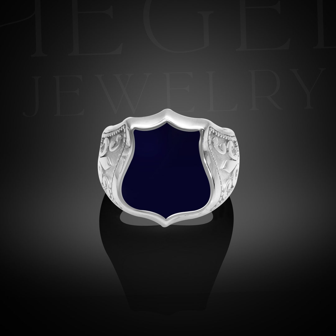 Sheild Rings Fleur De Lis Knight Shield Ring, Oxidized 925 Sterling Silver, Enamel ...