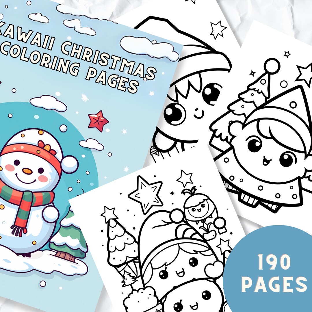 190 Cute Kawaii Christmas Coloring Pages, A4 Size Activity Book for